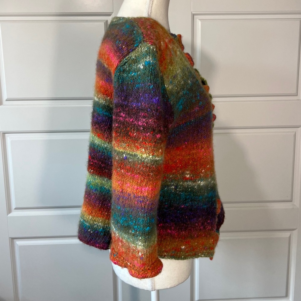 Handmade Knit Cardigan Sweater Womens Small Multicolor Open Front Ruffle - Picture 6 of 8